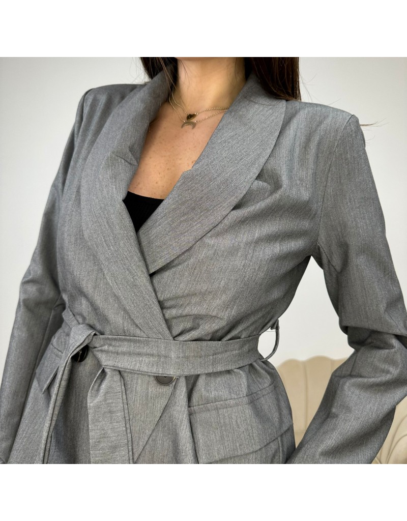 Blazer Con Cintura Grigio